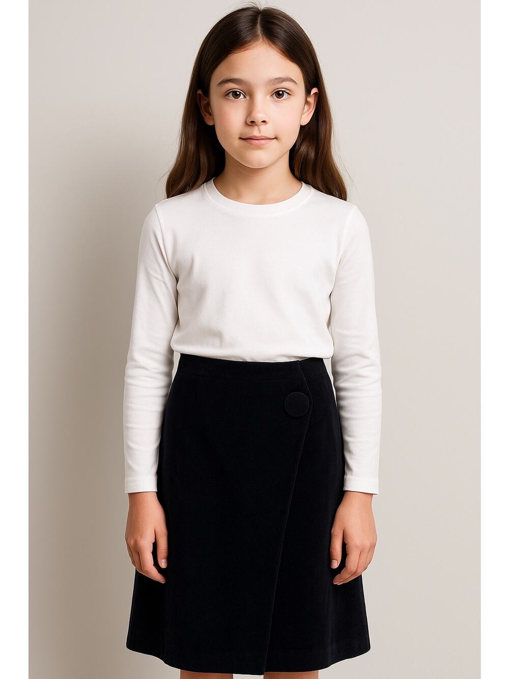 NWT Coco Blanc CCB black velvet wrap skirt with button age 12